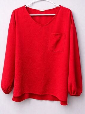 ODDY Red V-Neck Long Sleeve Pocket Tunic
